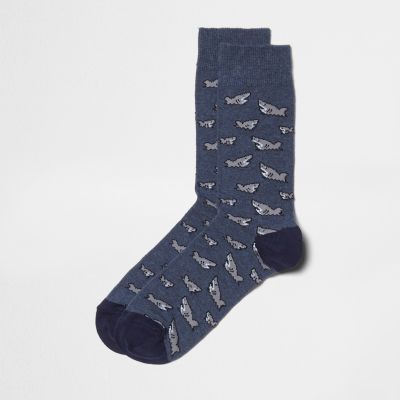 Blue shark print socks